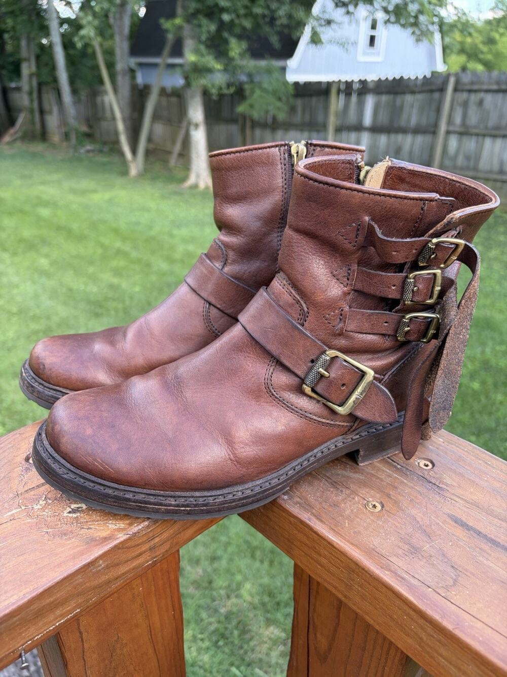 Frye Veronica Short Women's Moto Biker Boot Brown 3 Buckle Zipper Size 7.5B